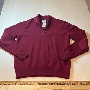 Beretta Wool‎ Blend Quarter Zip Sweater Elbow Patch Pullover Burgundy XL
